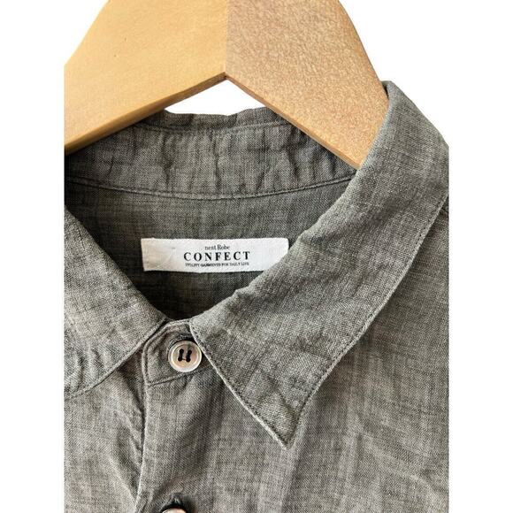 Nest Robe Confect Grey Green Button Up Linen Shirt Sz 3 - Picture 6 of 7